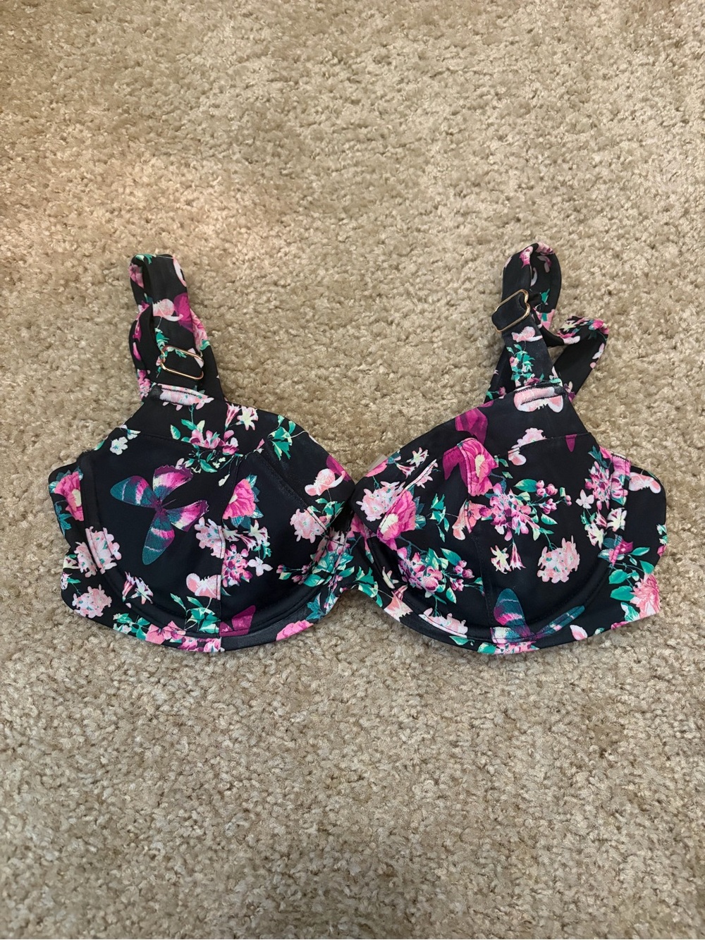 Victoria's Secret Black Floral Underwire Bikini Top